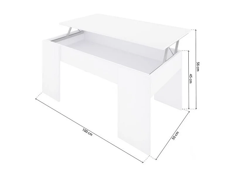 Mesa de centro elevable con almacenaje en blanco artick 100x45-56 cm Vita Blanco Artik (Blanco Mate)