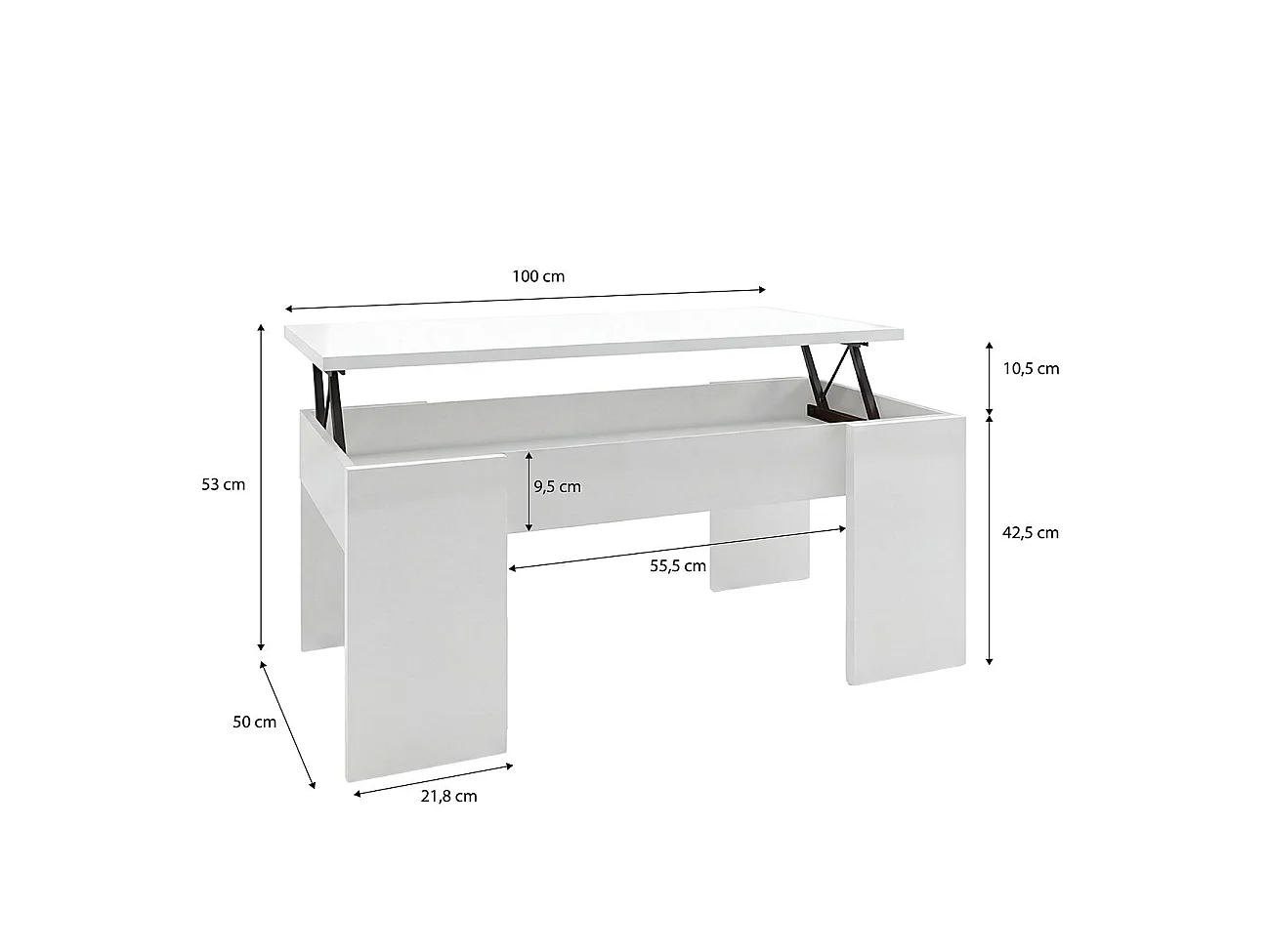 Mesa de centro elevable con almacenaje en blanco artik 100x45-56 cm Vita Blanco Artik (Blanco Mate)