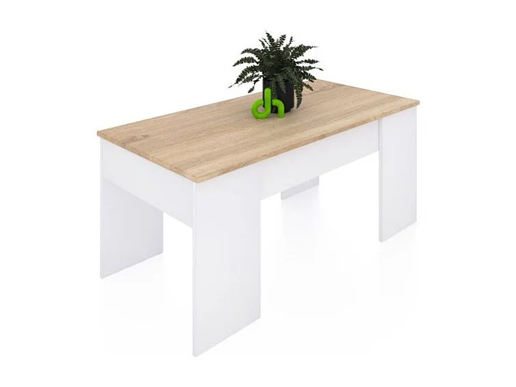 Mesa de centro elevable Vita Blanco Artik (Blanco Mate) - Roble Canadian