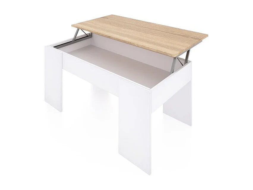 Mesa de centro elevable Vita Blanco Artik (Blanco Mate) - Roble Canadian