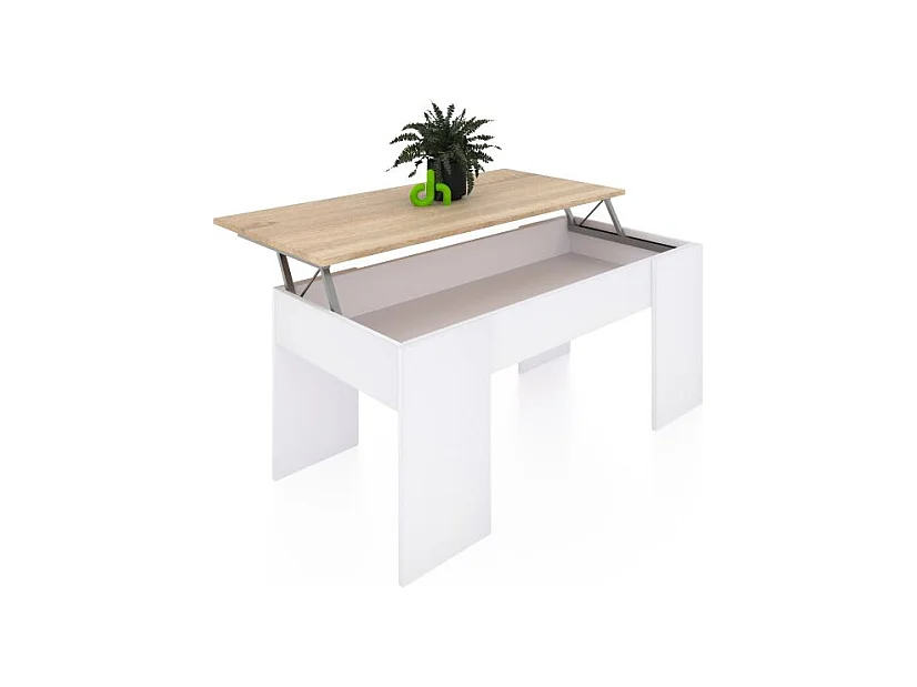 Mesa de centro elevable Vita Blanco Artik (Blanco Mate) - Roble Canadian