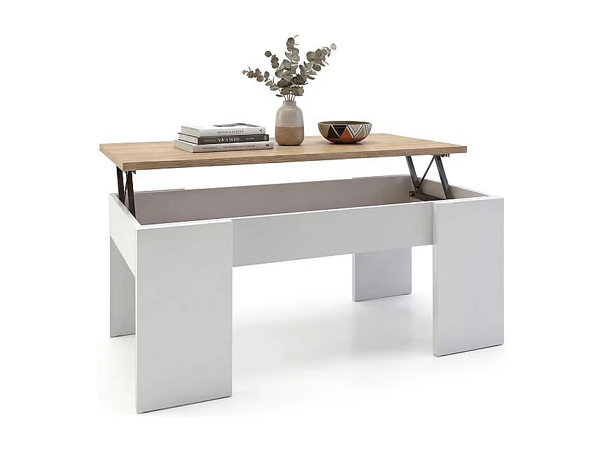 Mesa de centro elevable Vita Blanco Artik (Blanco Mate) - Roble Canadian