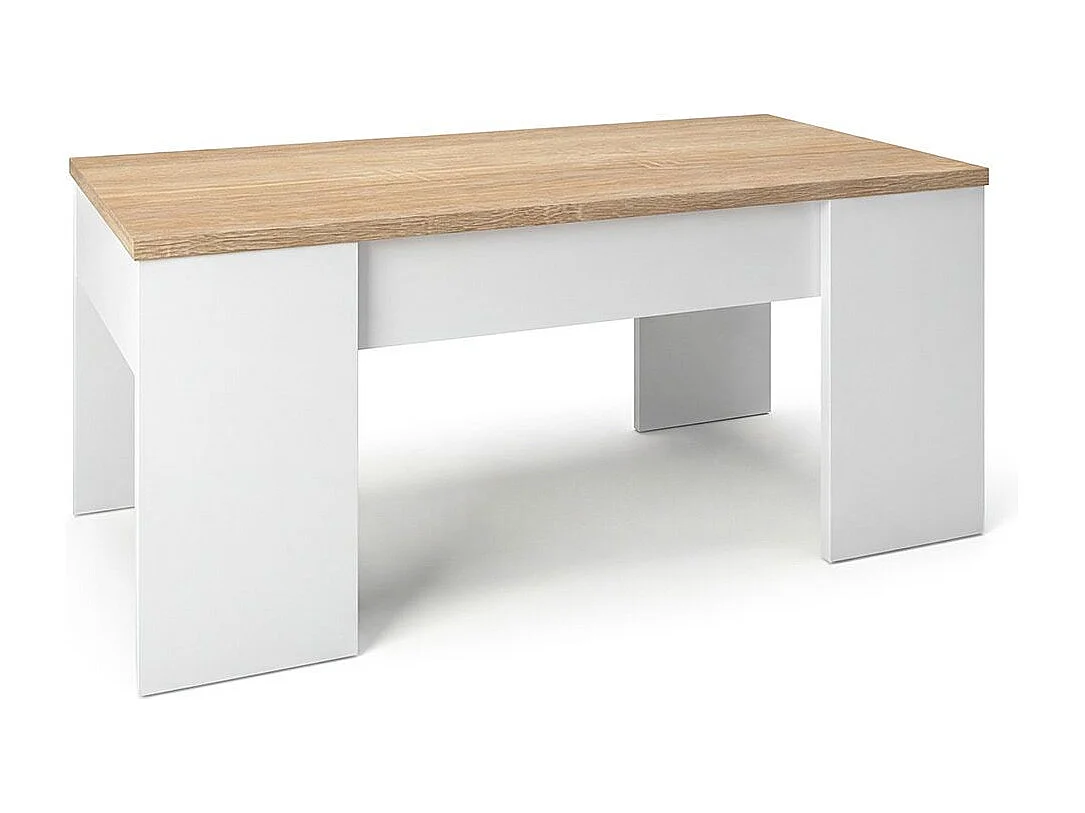 Mesa de centro elevable Vita Blanco Artik (Blanco Mate) - Roble Canadian