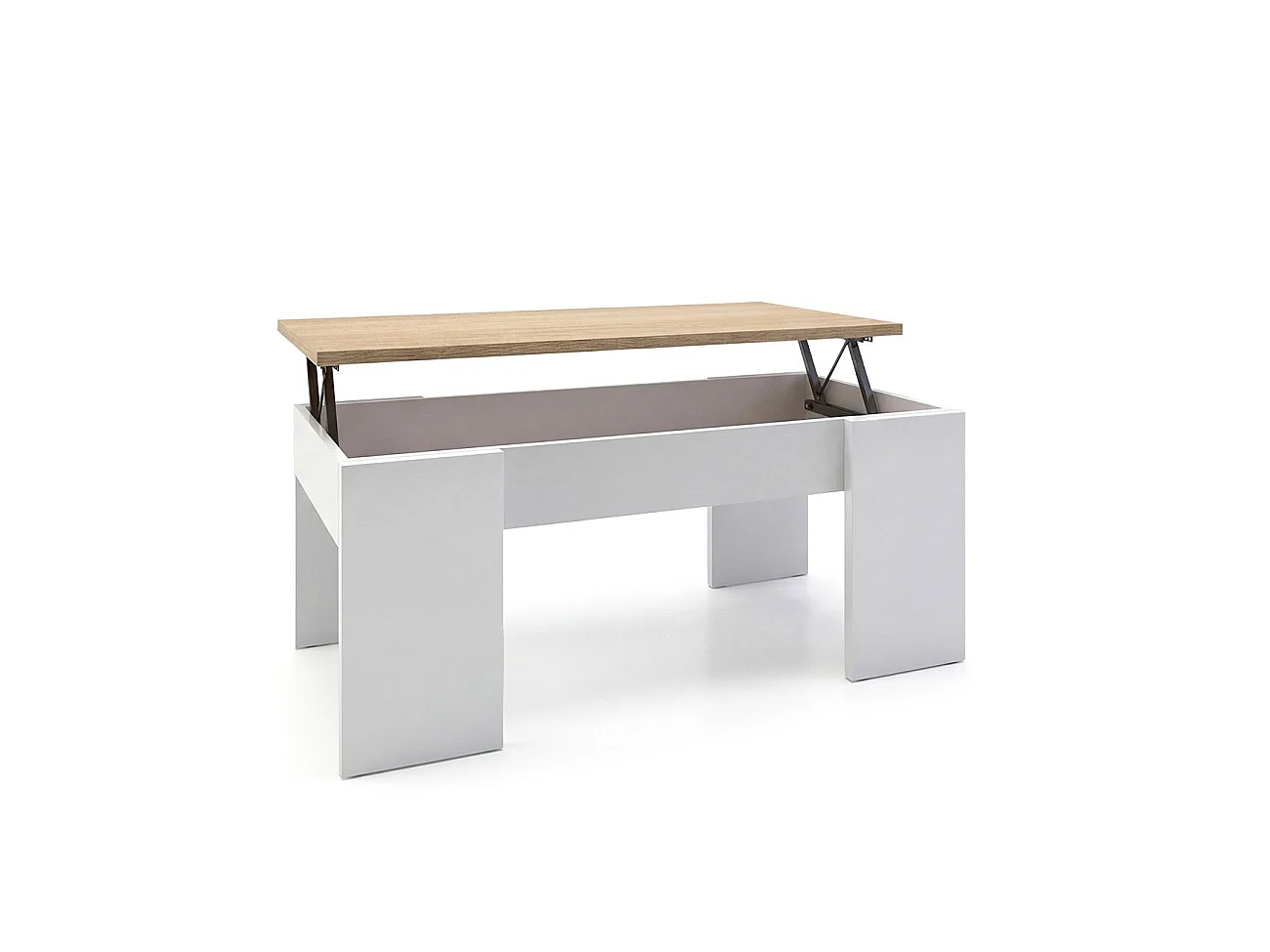 Mesa de centro elevable Vita Blanco Artik (Blanco Mate) - Roble Canadian