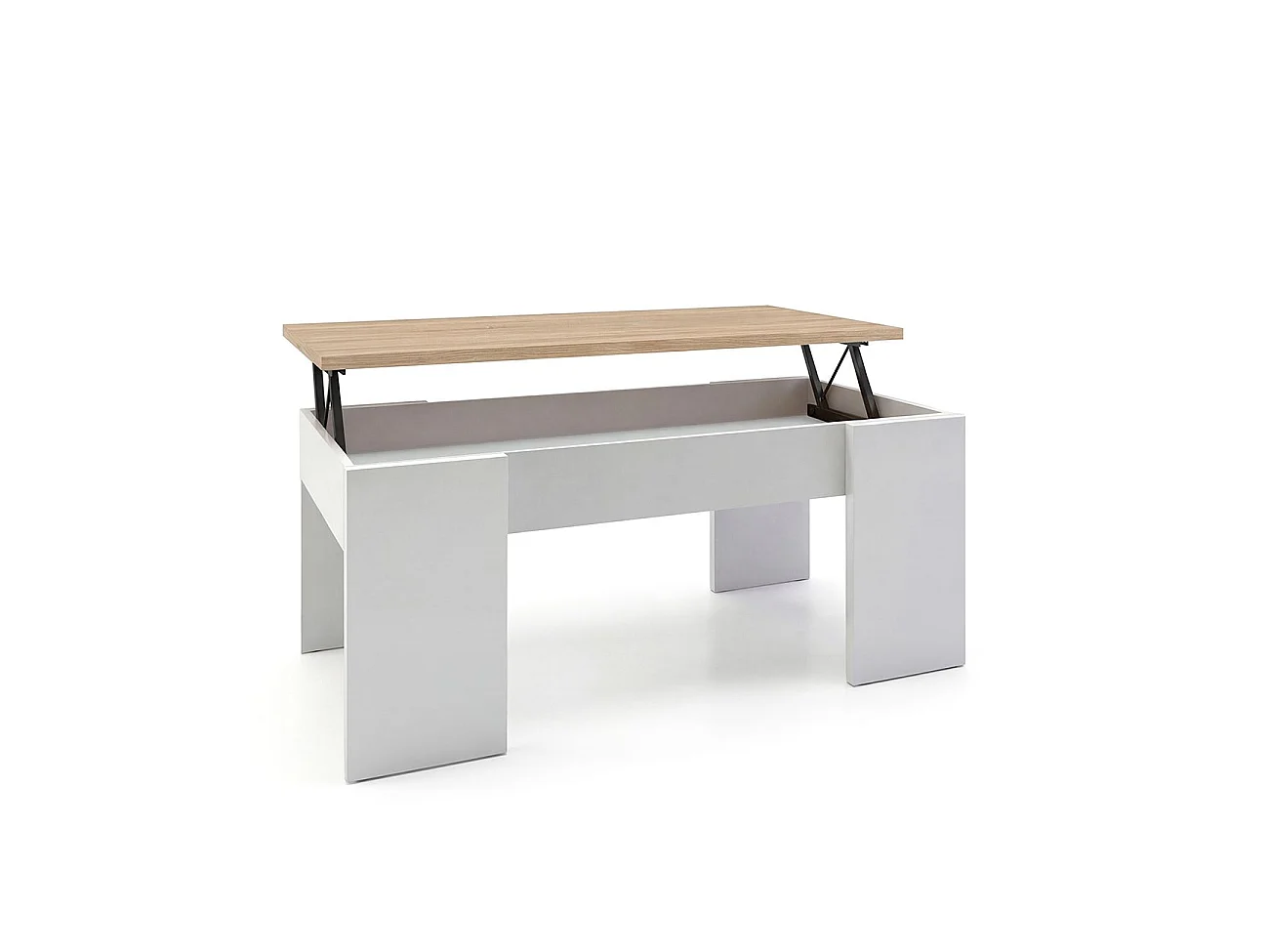 Mesa de centro elevatória Vita Blanco Artik (Blanco Mate) - Roble Canadian