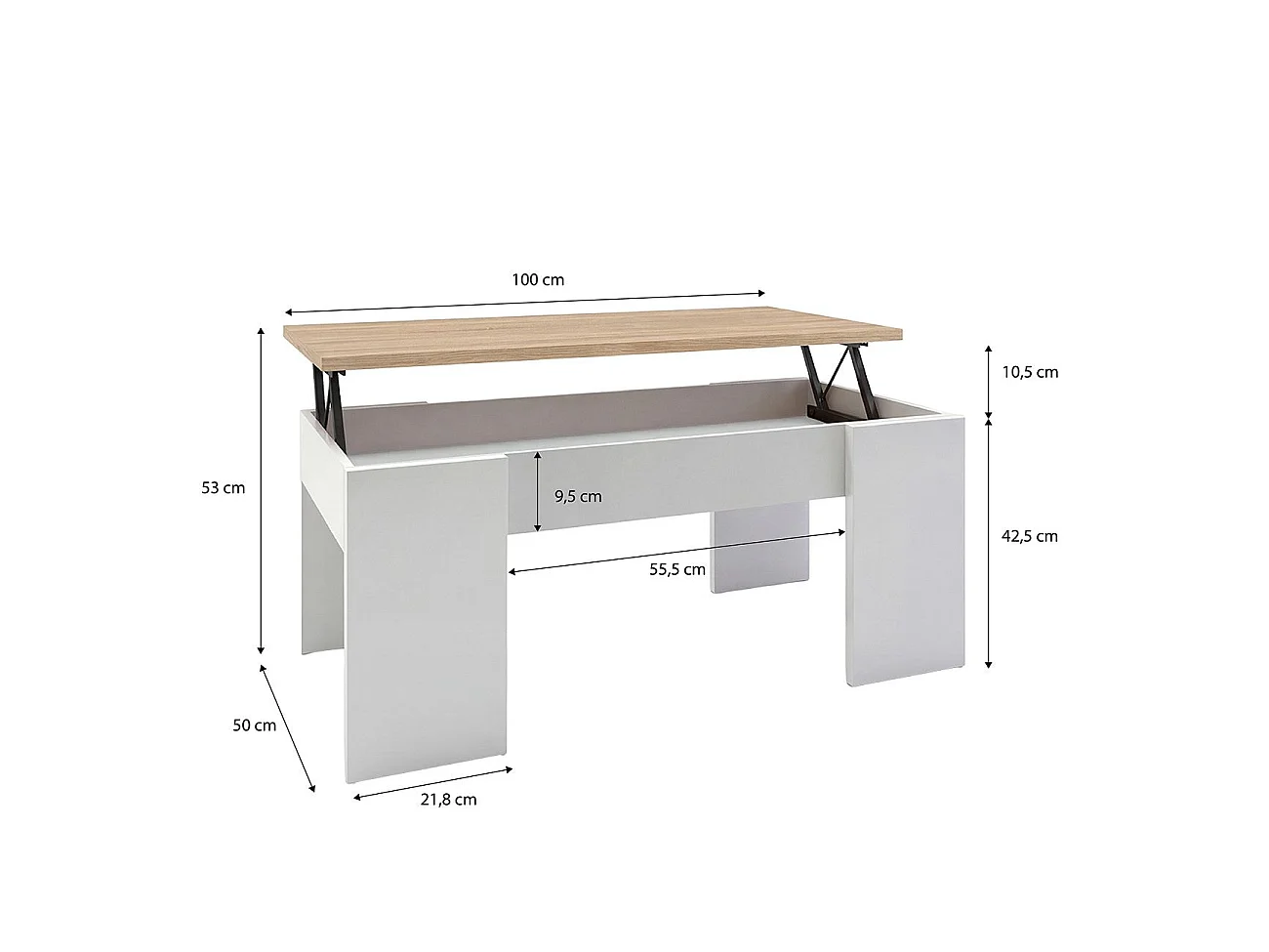 Mesa de centro elevatória Vita Blanco Artik (Blanco Mate) - Roble Canadian