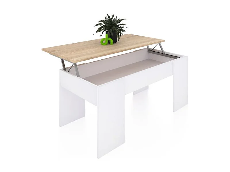 Mesa de centro elevable Vita Blanco Artik (Blanco Mate) - Roble Canadian