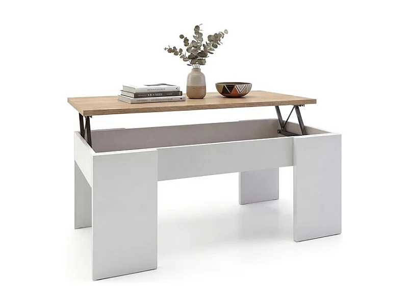 Mesa de centro elevable Vita Blanco Artik (Blanco Mate) - Roble Canadian