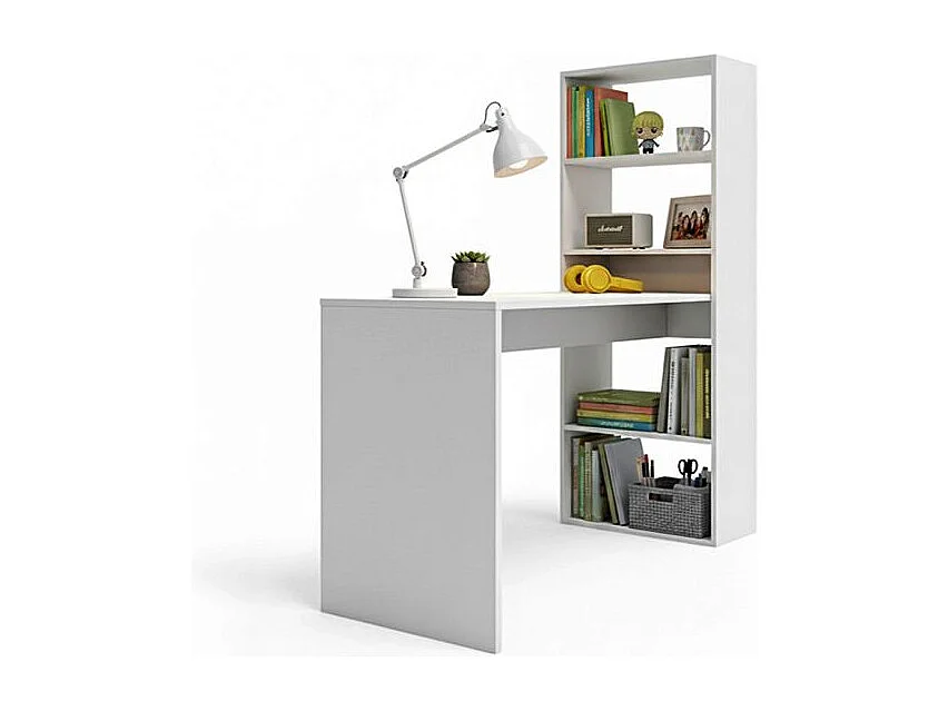 Mesa de escritorio con estantería Cosmic en blanco artik 120 x 144 cm Blanco Artik (Blanco Mate)