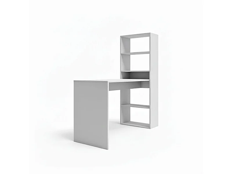 Mesa de escritorio con estantería Cosmic en blanco artik 120 x 144 cm Blanco Artik (Blanco Mate)