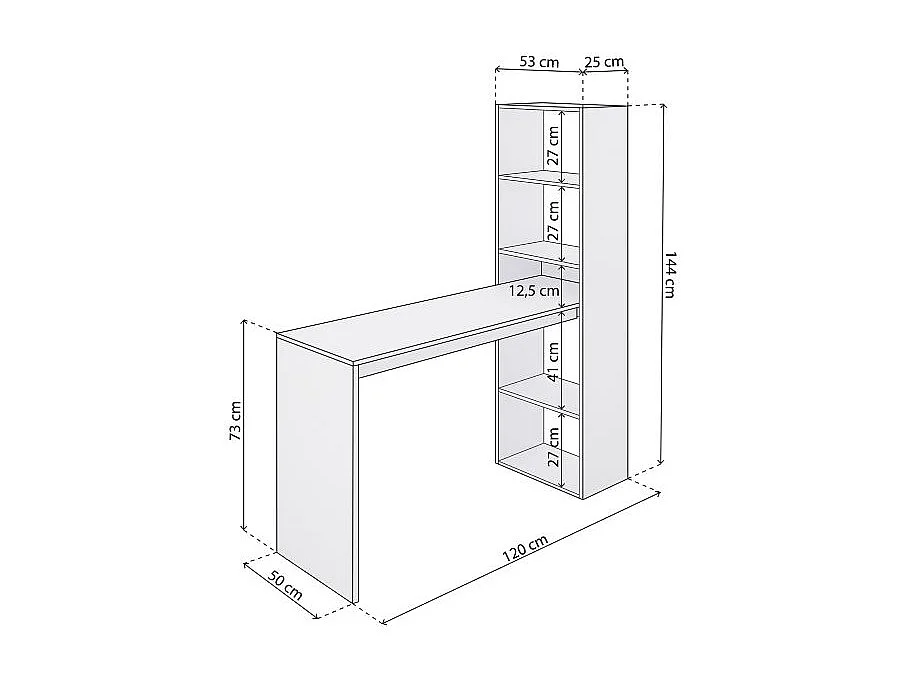 Mesa de escritorio con estantería Cosmic en blanco artik 120 x 144 cm Blanco Artik (Blanco Mate)