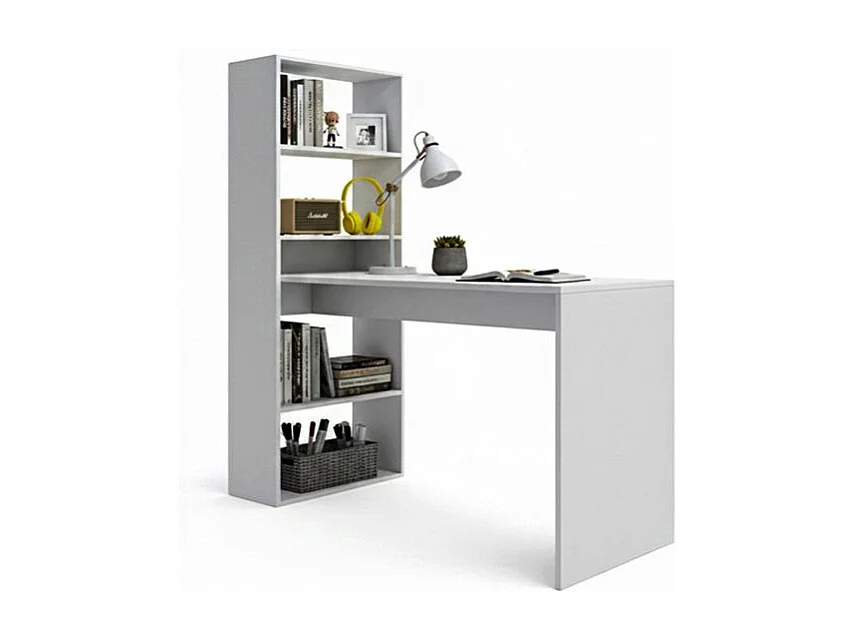 Mesa de escritorio con estantería Cosmic en blanco artik 120 x 144 cm Blanco Artik (Blanco Mate)