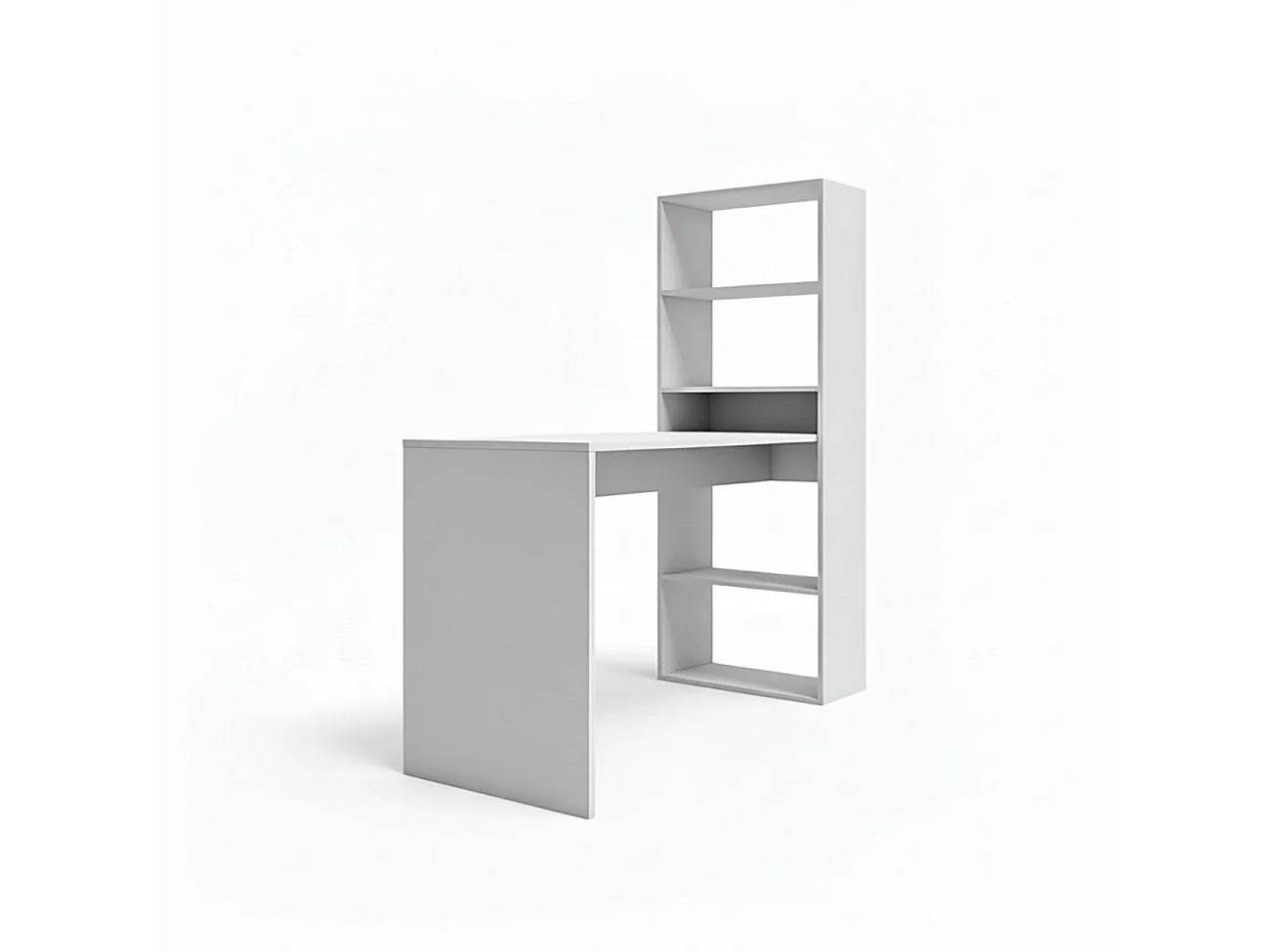 Mesa de escritorio con estantería Cosmic en blanco artik 120 x 144 cm Blanco Artik (Blanco Mate)