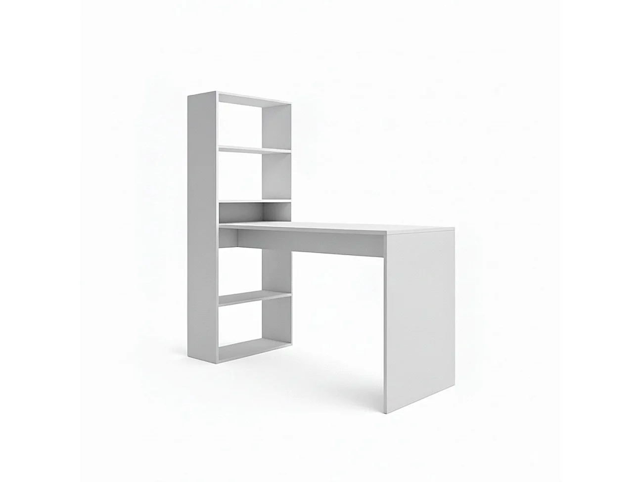 Mesa de escritorio con estantería Cosmic en blanco artik 120 x 144 cm Blanco Artik (Blanco Mate)