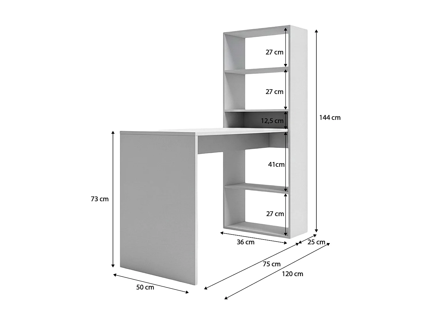 Mesa de escritorio con estantería Cosmic en blanco artik 120 x 144 cm Blanco Artik (Blanco Mate)