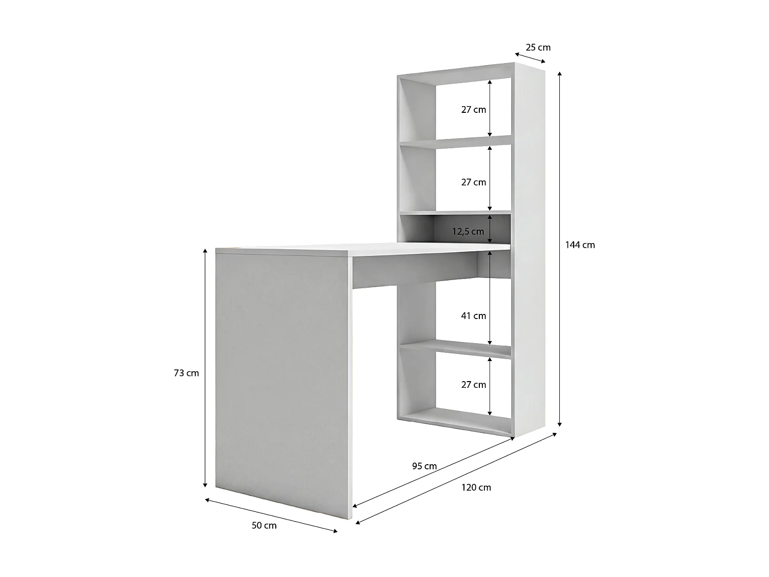 Mesa de escritorio con estantería en blanco artik 120x50 cm Cosmic Blanco Artik (Blanco Mate)