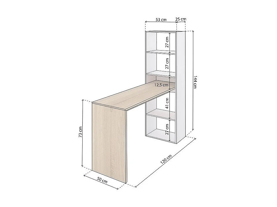 Mesa de escritorio con estantería Cosmic Blanco Artik (Blanco Mate) - Roble Canadian