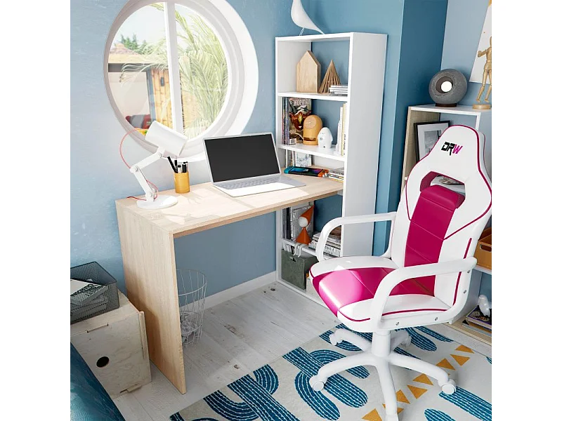 Mesa de escritorio con estantería Cosmic en blanco artik roble canadian 120 x 144 cm Blanco Artik (Blanco Mate) - Roble Canadian