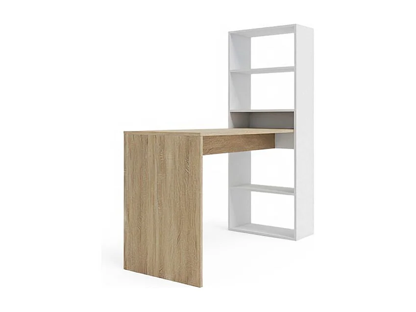 Mesa de escritorio con estantería Cosmic en blanco artik roble canadian 120 x 144 cm Blanco Artik (Blanco Mate) - Roble Canadian