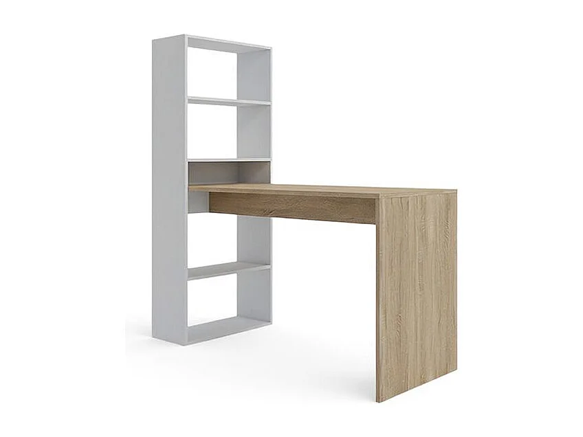 Mesa de escritorio con estantería Cosmic en blanco artik roble canadian 120 x 144 cm Blanco Artik (Blanco Mate) - Roble Canadian