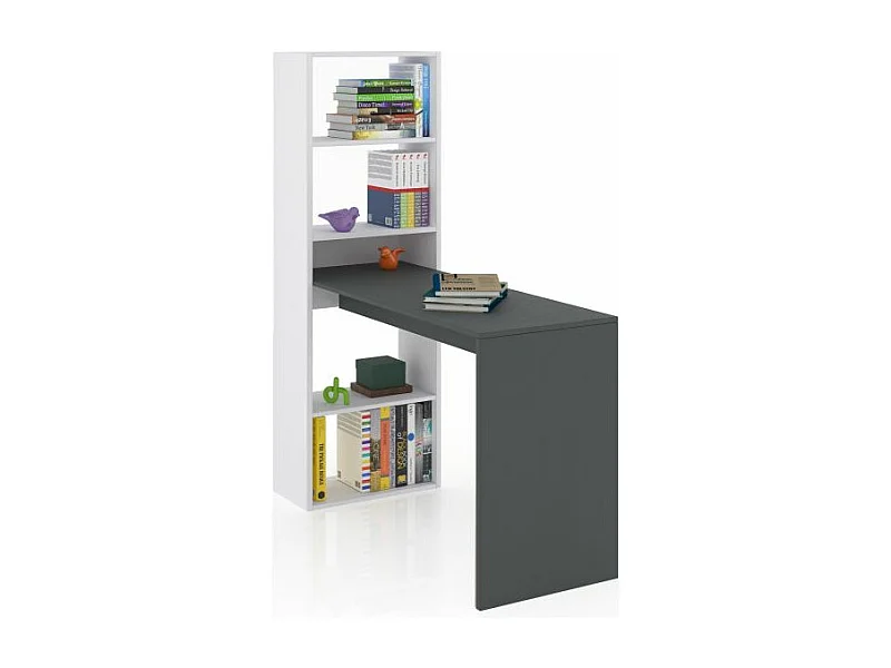 Mesa de escritorio con estantería Cosmic Blanco Artik (Blanco Mate) - Gris Antracita