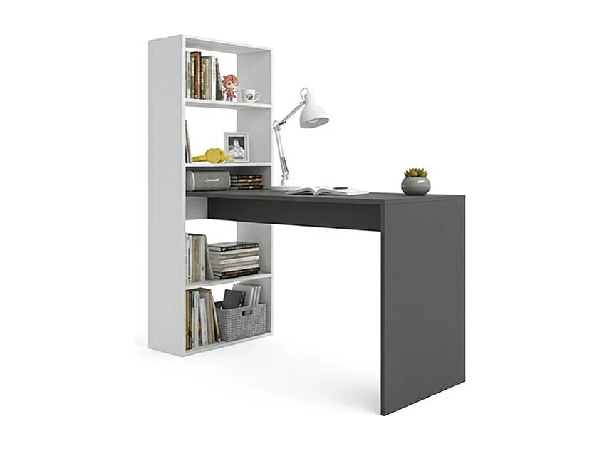 Mesa de escritorio con estantería Cosmic en blanco artik gris antracita 120 x 144 cm Blanco Artik (Blanco Mate) - Gris Antracita