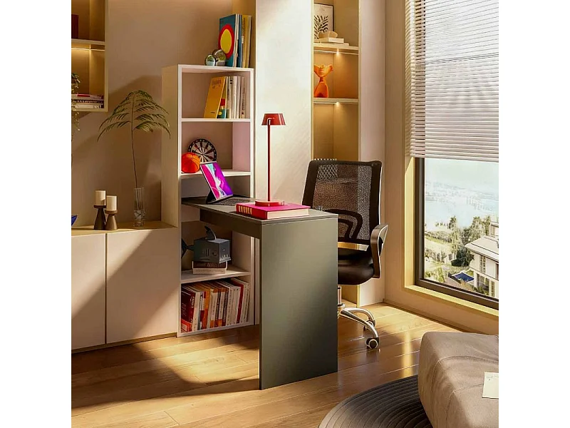 Mesa de escritorio con estantería Cosmic en blanco artik gris antracita 120 x 144 cm Blanco Artik (Blanco Mate) - Gris Antracita