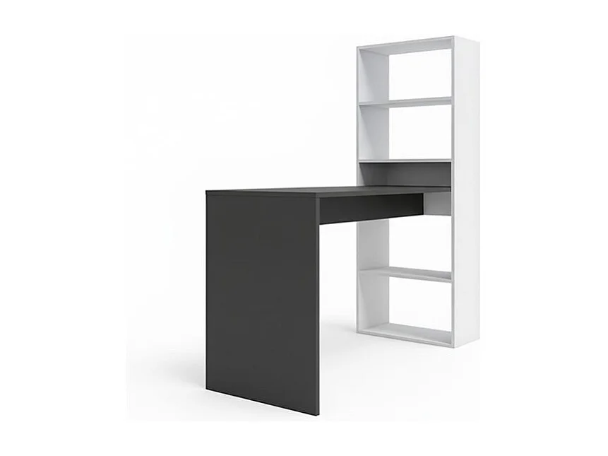Mesa de escritorio con estantería Cosmic en blanco artik gris antracita 120 x 144 cm Blanco Artik (Blanco Mate) - Gris Antracita