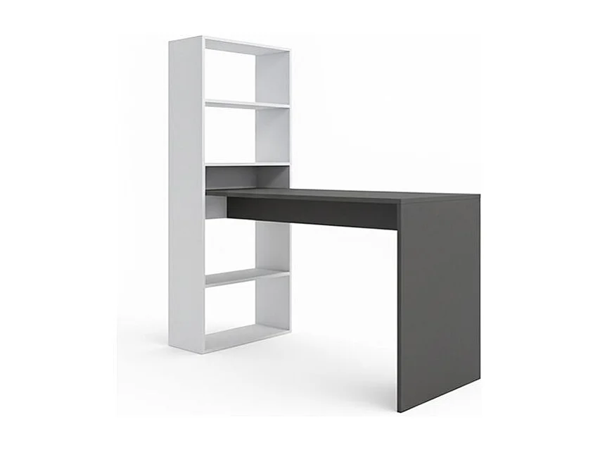 Mesa de escritorio con estantería Cosmic en blanco artik gris antracita 120 x 144 cm Blanco Artik (Blanco Mate) - Gris Antracita
