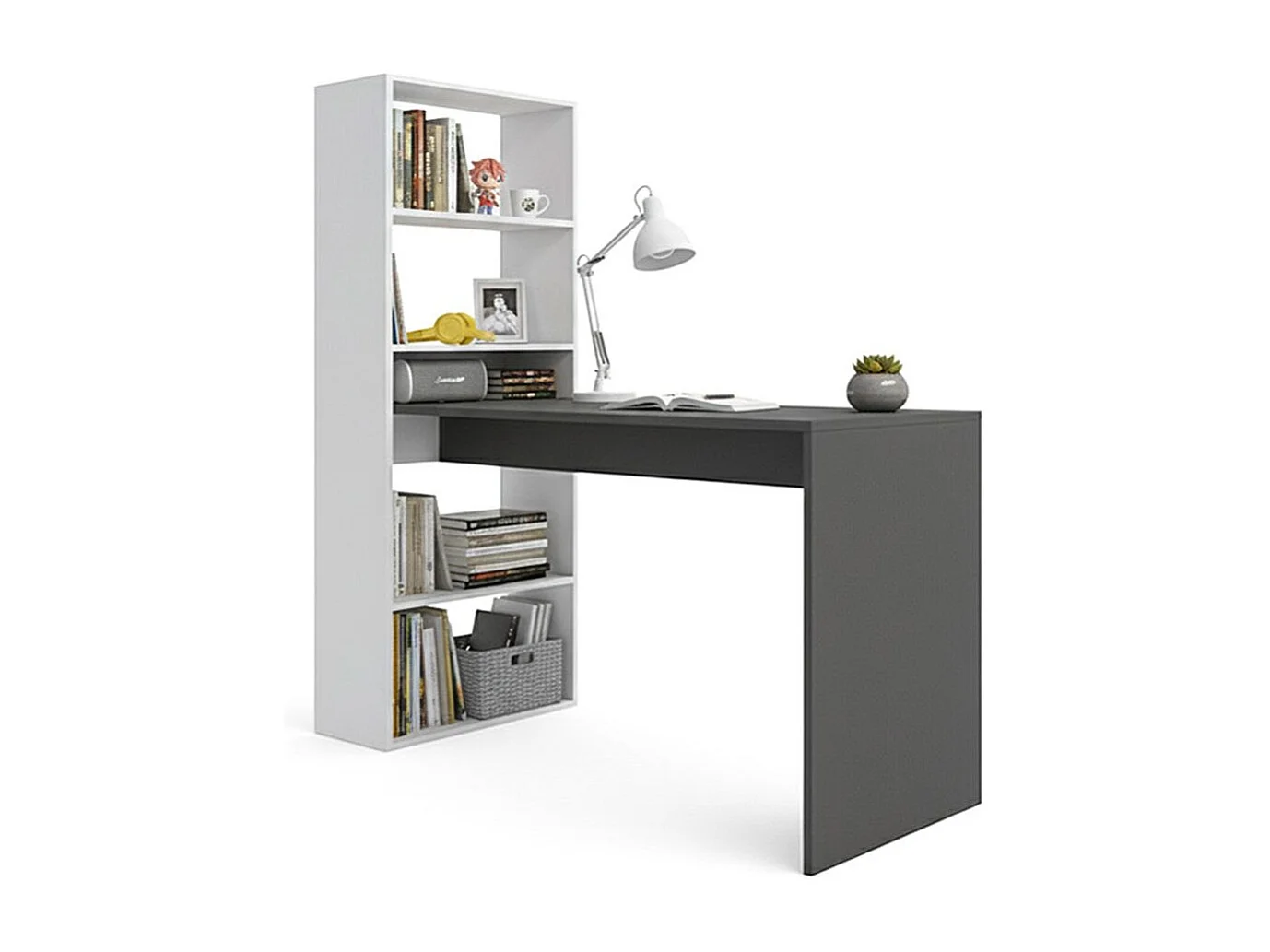 Mesa de escritorio con estantería Cosmic en blanco artik gris antracita 120 x 144 cm Blanco Artik (Blanco Mate) - Gris Antracita