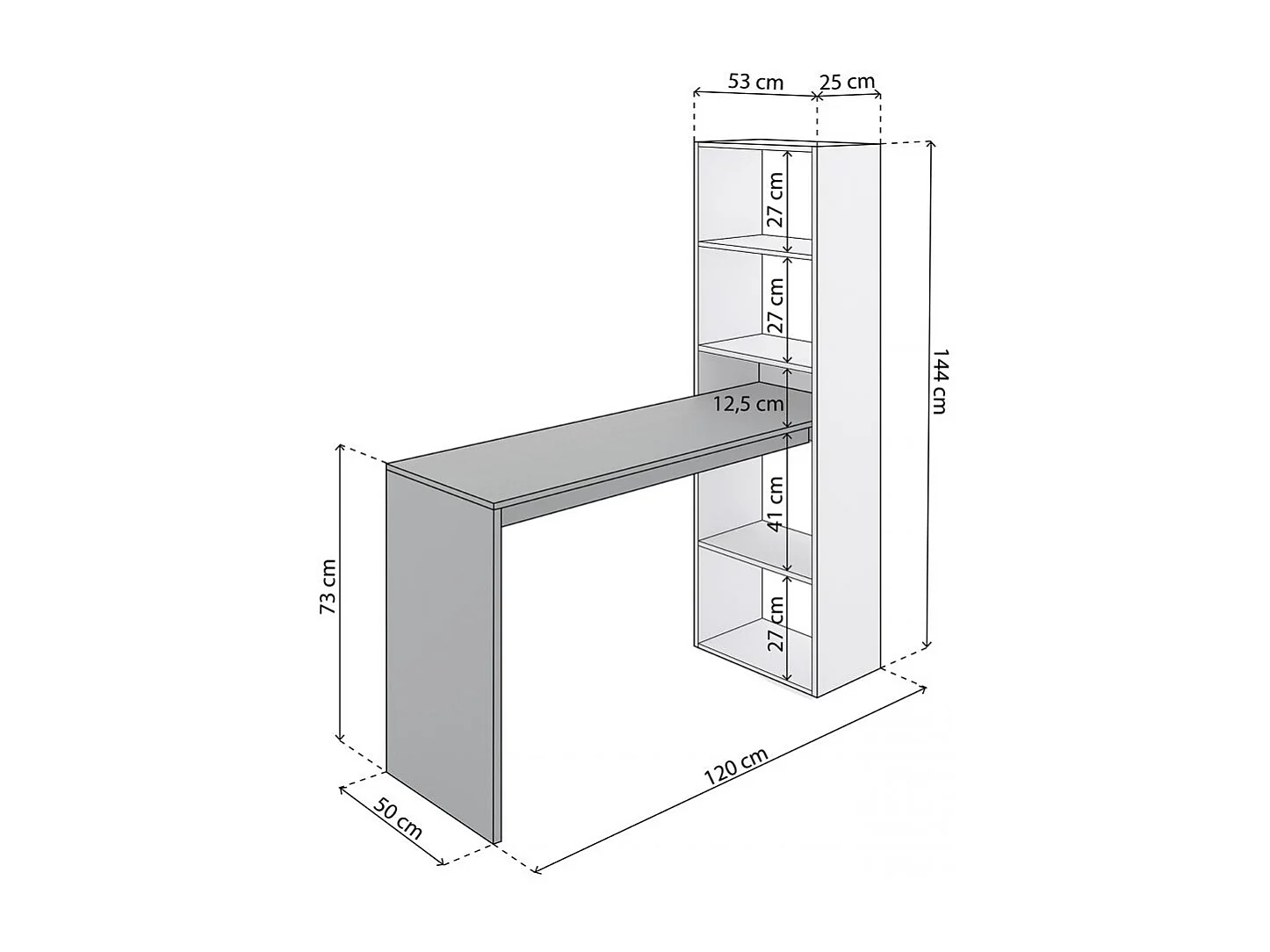 Mesa de escritorio con estantería Cosmic en blanco artik gris antracita 120 x 144 cm Blanco Artik (Blanco Mate) - Gris Antracita