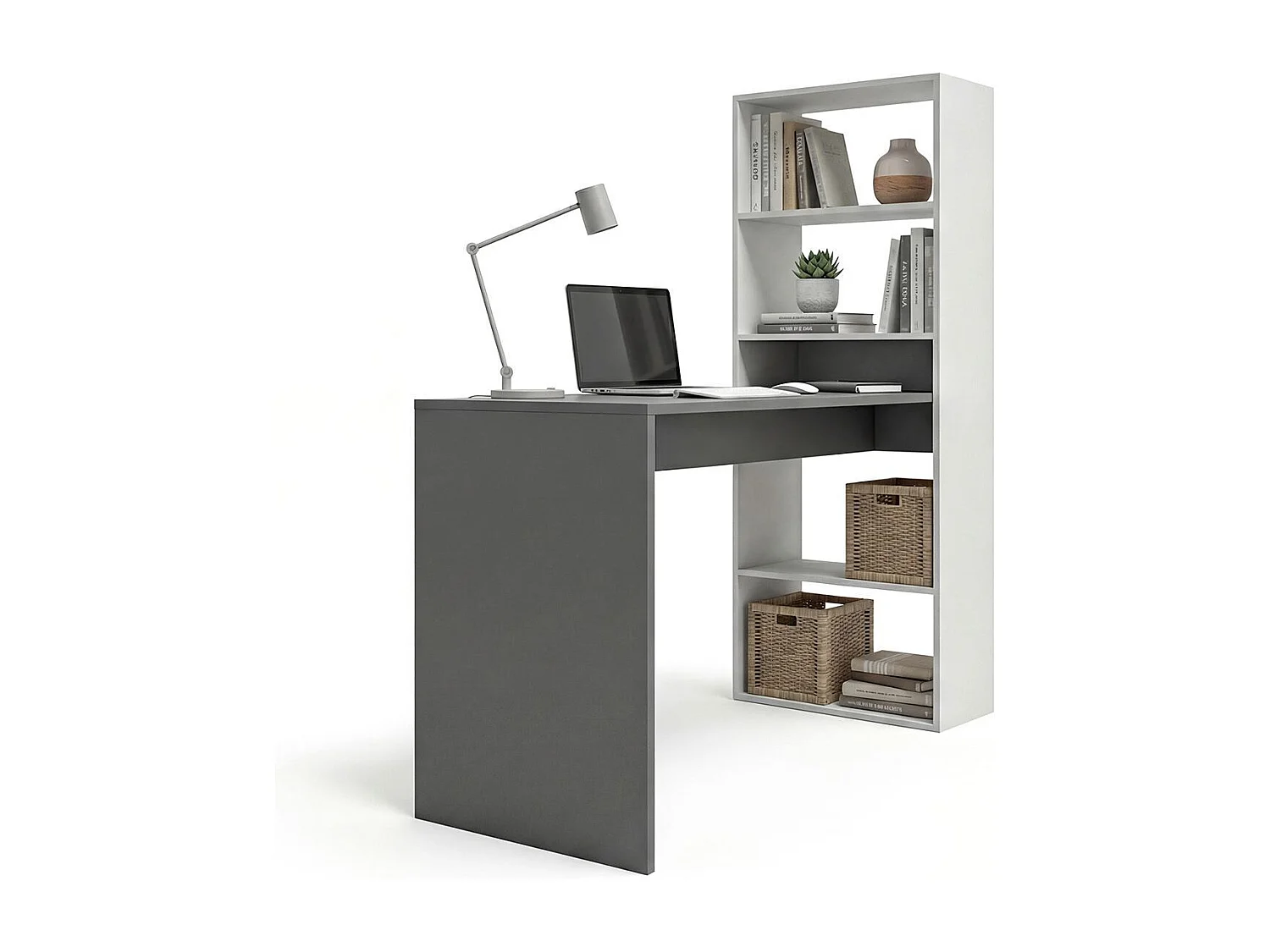 Mesa de escritorio con estantería en blanco artik y gris antracita 120x50 cm Cosmic Blanco Artik (Blanco Mate) - Gris Grafito