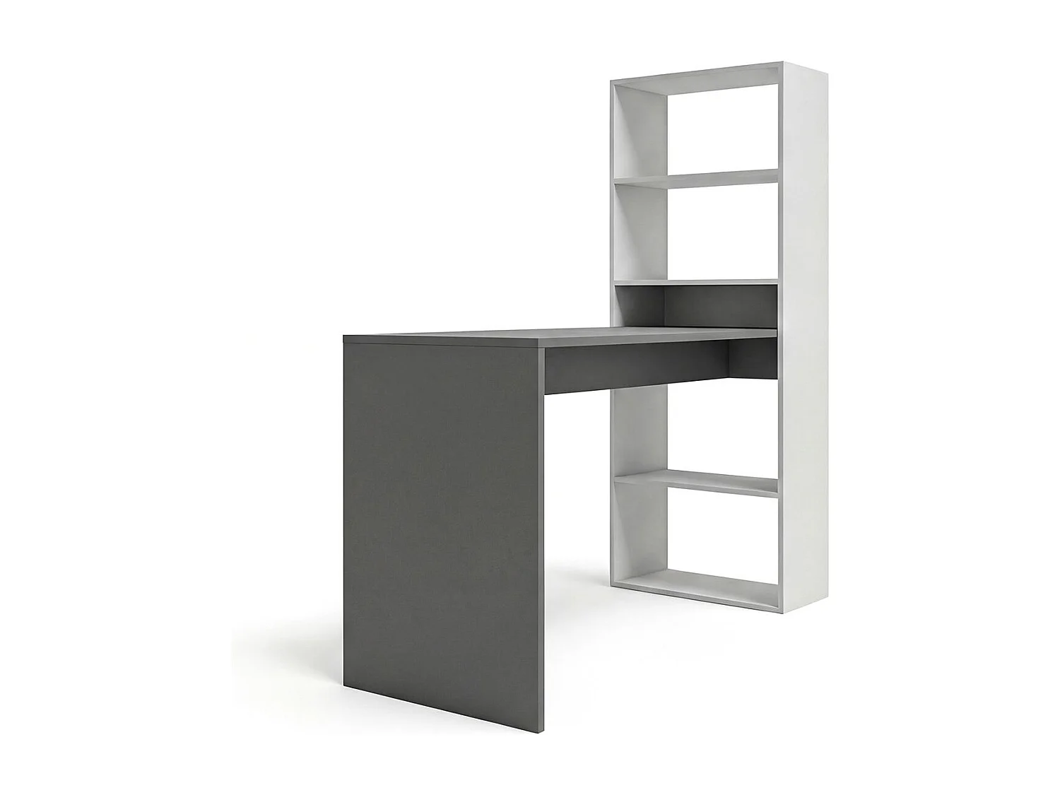 Mesa de escritorio con estantería en blanco artik y gris antracita 120x50 cm Cosmic Blanco Artik (Blanco Mate) - Gris Grafito
