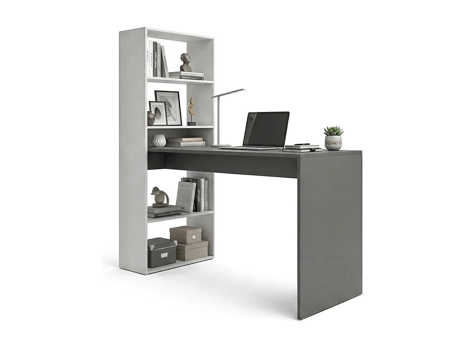 Mesa de escritorio con estantería en blanco artik y gris antracita 120x50 cm Cosmic Blanco Artik (Blanco Mate) - Gris Grafito