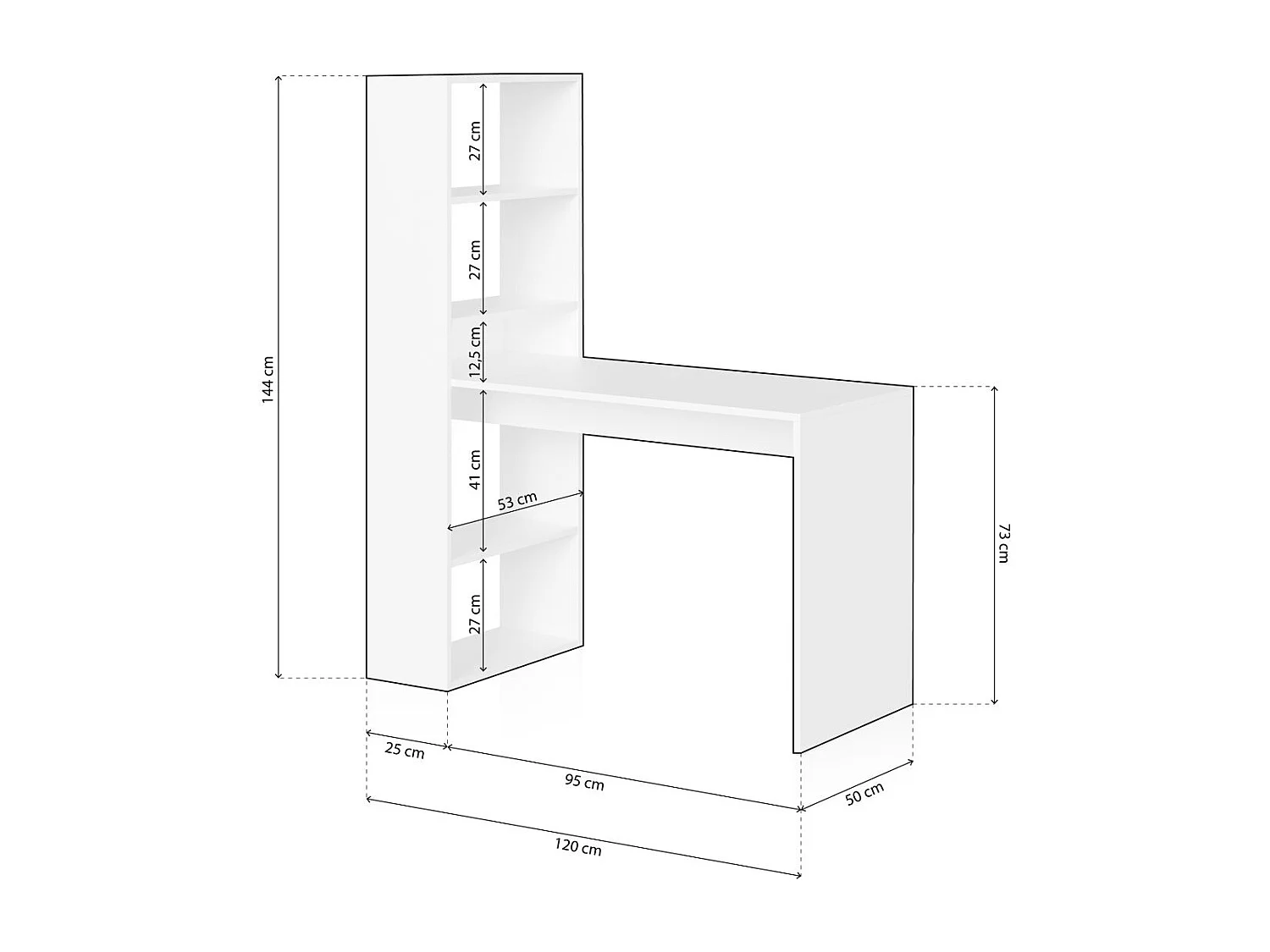 Mesa de escritorio con estantería en blanco artik y gris antracita 120x50 cm Cosmic Blanco Artik (Blanco Mate) - Gris Grafito