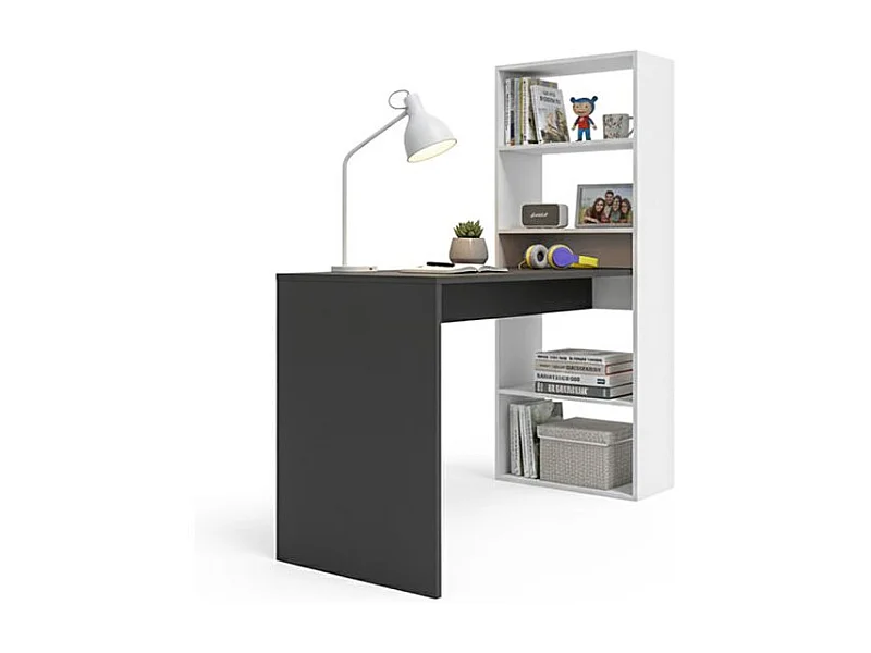 Mesa de escritorio con estantería Cosmic en blanco artik gris antracita 120 x 144 cm Blanco Artik (Blanco Mate) - Gris Antracita