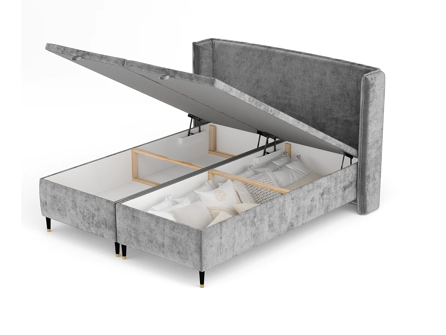 Lit coffre en tissu chenille Ritual - 200 x 200 cm - gris