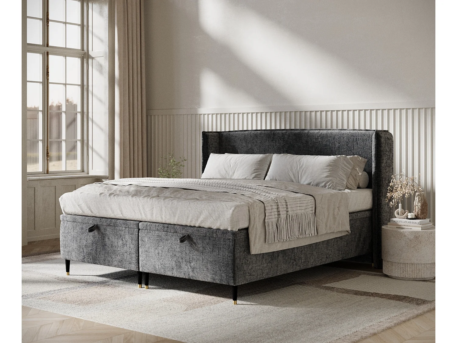 Lit coffre en tissu chenille Ritual - 140 x 200 cm - anthracite