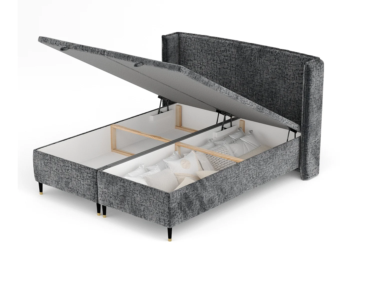 Lit coffre en tissu chenille Ritual - 140 x 200 cm - anthracite