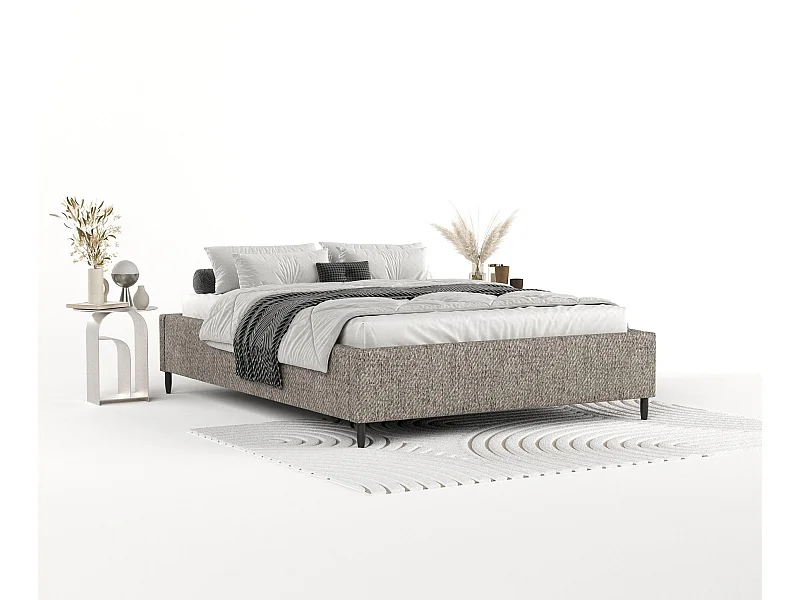 Lit capitonné Larch - 140 x 200 cm - toile tissée - brun