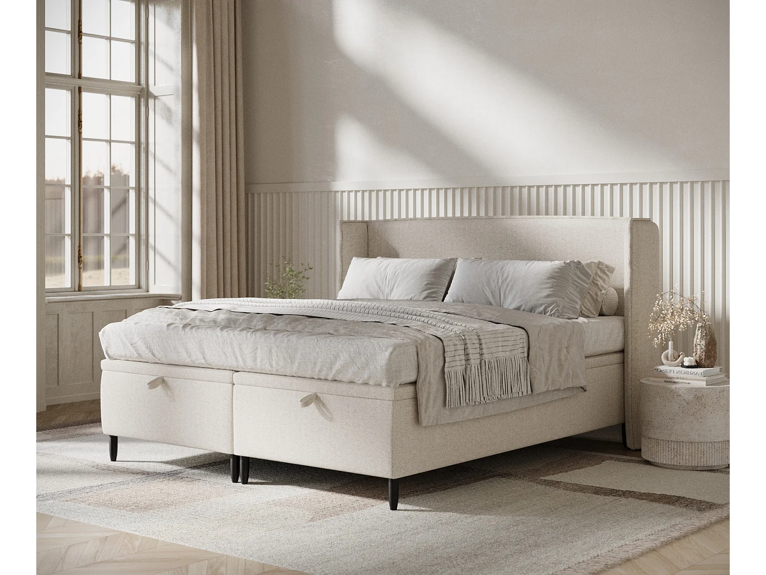 Lit coffre en toile tissée Ritual - 200 x 200 cm - beige