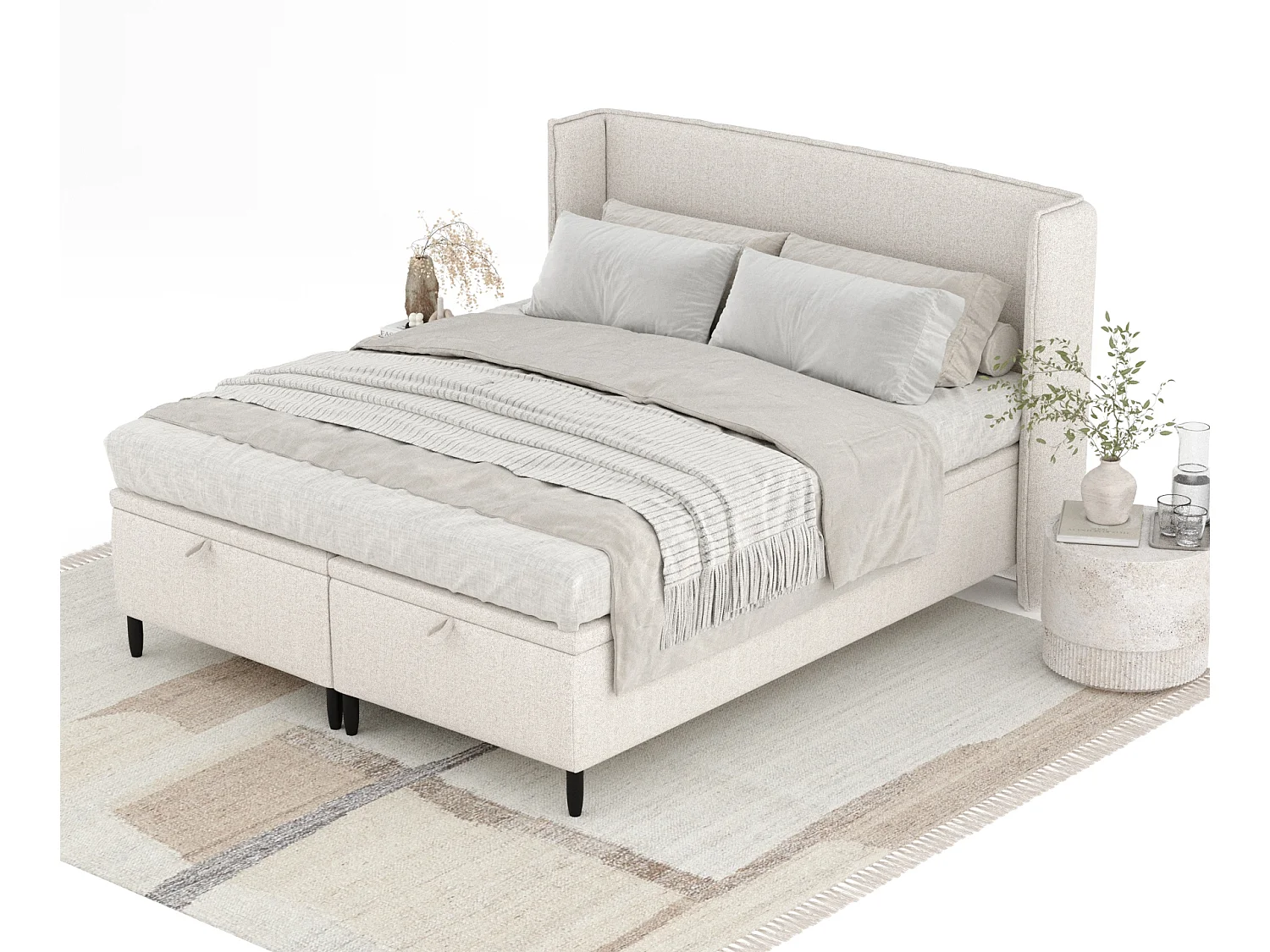 Lit coffre en toile tissée Ritual - 200 x 200 cm - beige