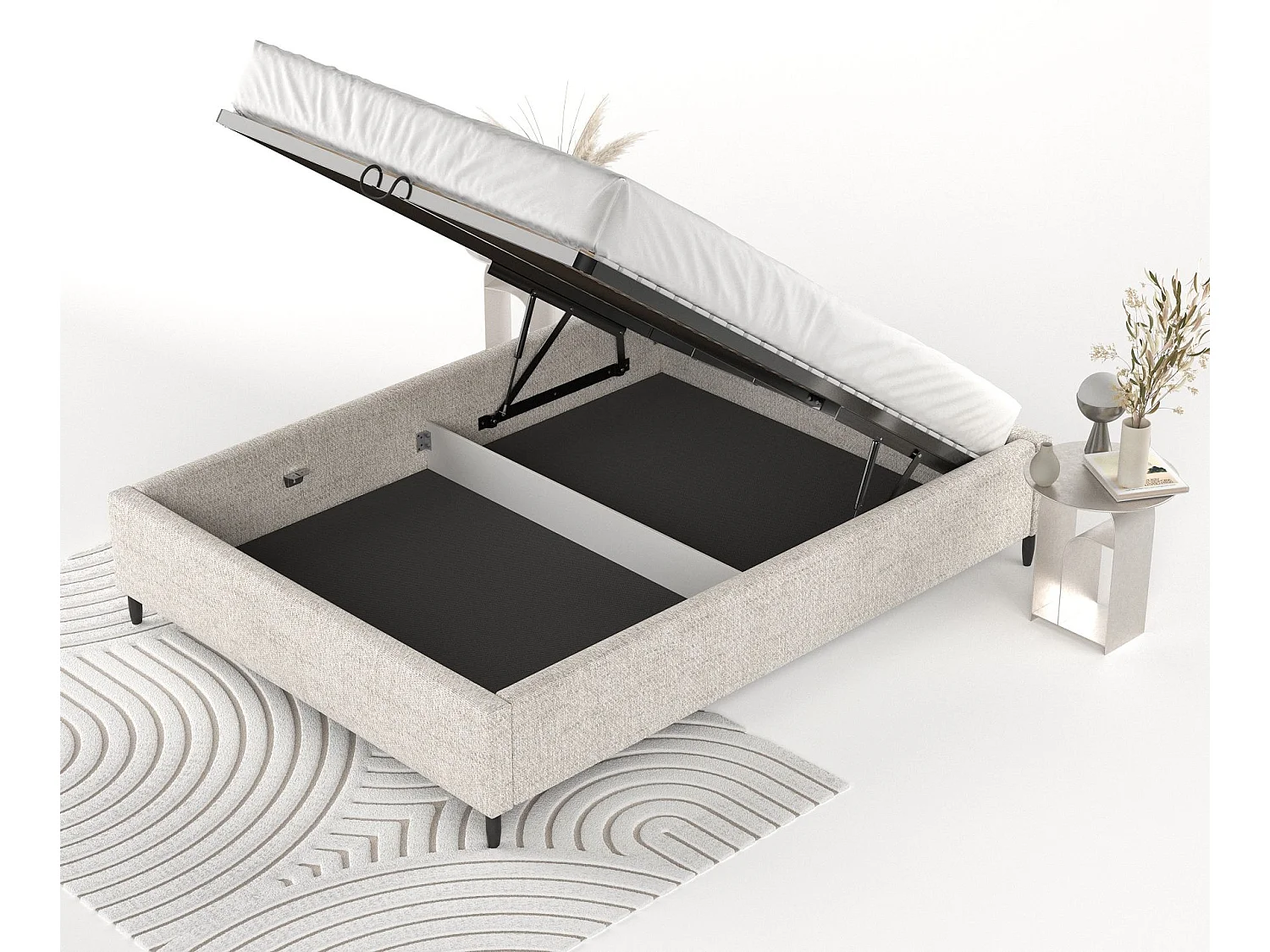 Polsterbett Larch - 160 x 200 cm - Webstoff - creme