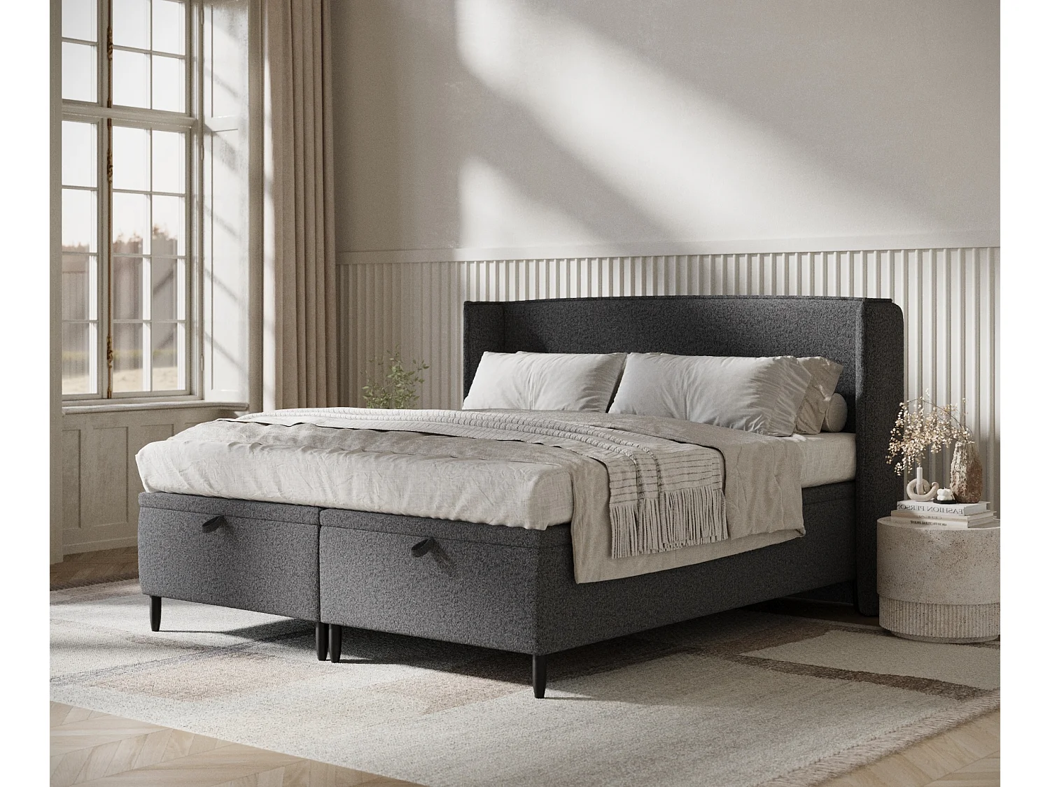 Lit coffre en toile tissée Ritual - 200 x 200 cm - noir