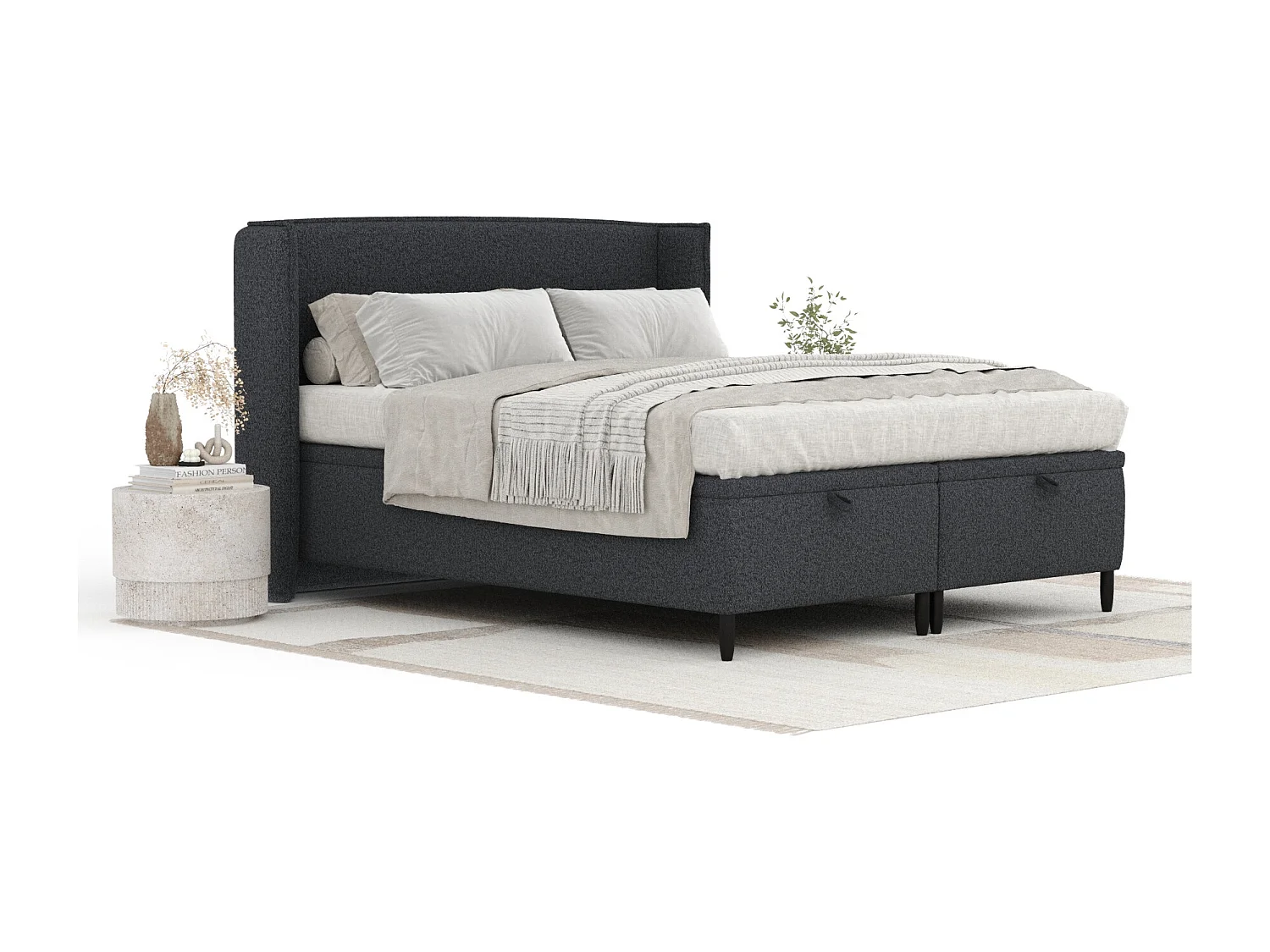 Lit coffre en toile tissée Ritual - 200 x 200 cm - noir