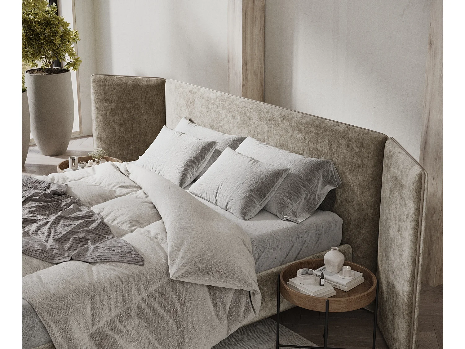 Polsterbett Tokyo - 140 x 200 cm - Chenille-Stoff - beige