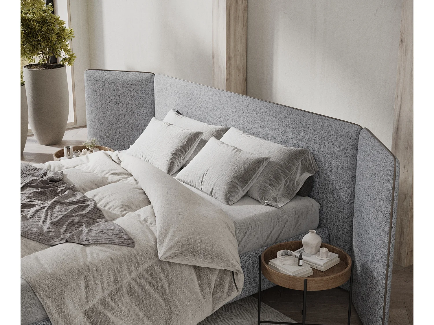 Polsterbett Tokyo - 200 x 200 cm - Webstoff - grau