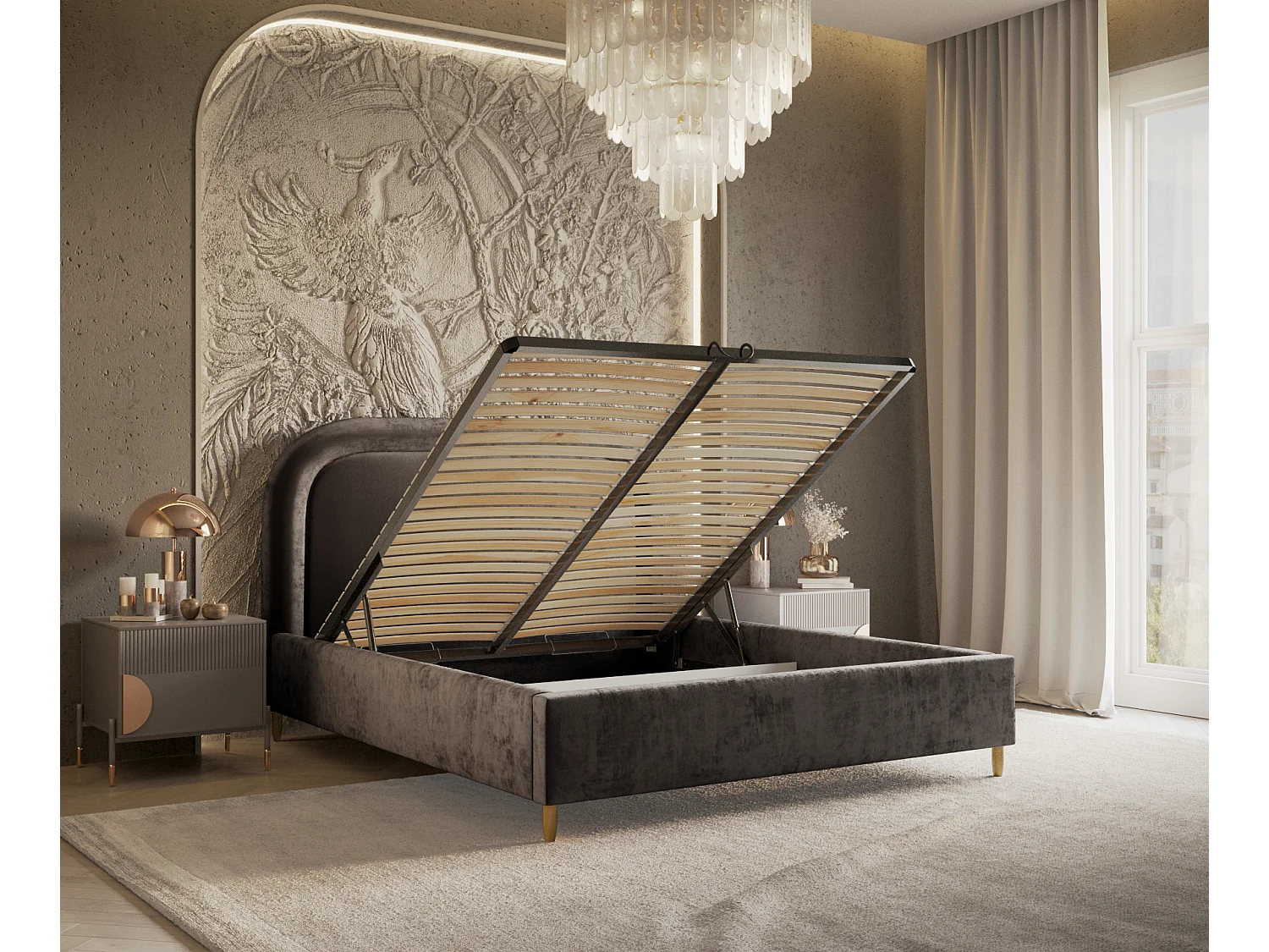 Polsterbett Mija - 120 x 200 cm - Chenille-Stoff - braun