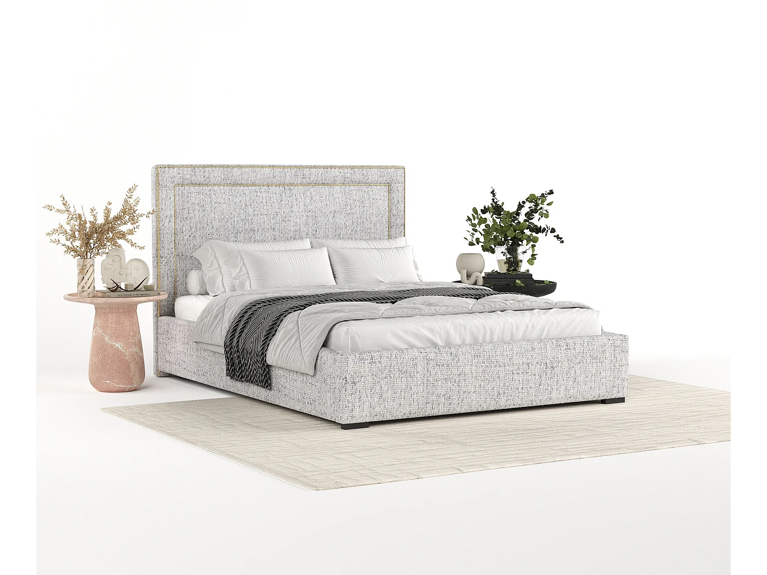 Polsterbett Como - 180 x 200 cm - Webstoff - hellgrau