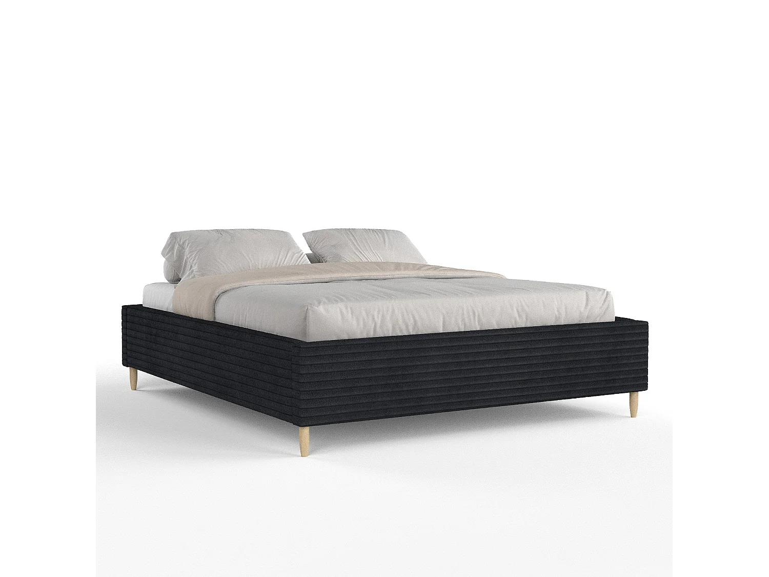 Lit capitonné Larch - 180 x 200 cm - velours - noir